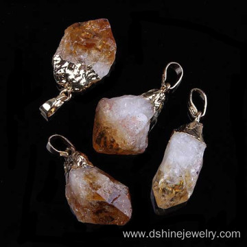 Gold Plated Natural Stone Quartz Crystal Statement Pendant